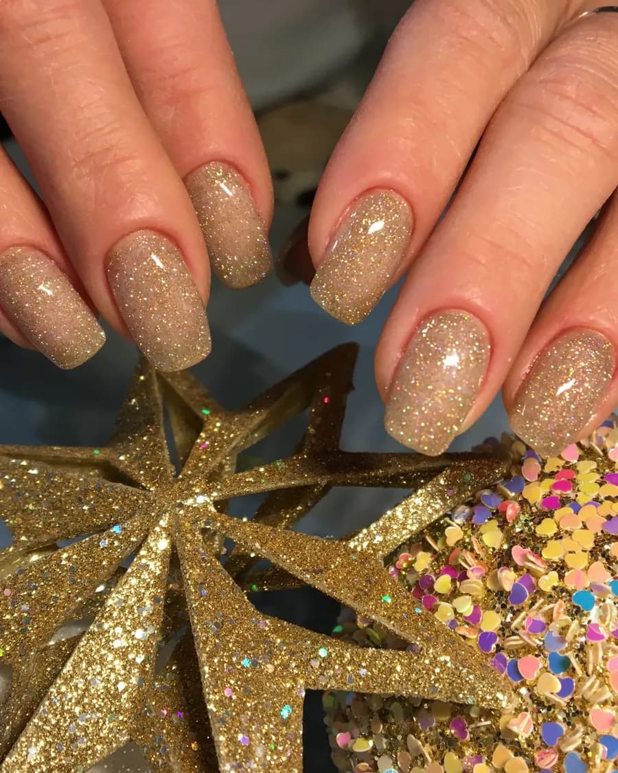 Poussière d'Or — Des paillettes dorées prises dans le gel, en dégradé vers la pointe.